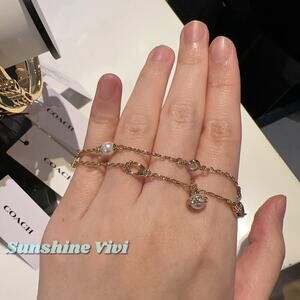 NWT Coach Pearl Charm Double Bracelet CBV92 Gold Color Gift with Dust bag